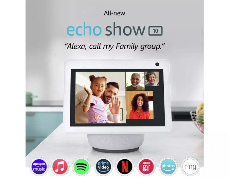 Echo Show 10 (3rd Gen) | HD smart display with motion and Alexa | Glacier White
