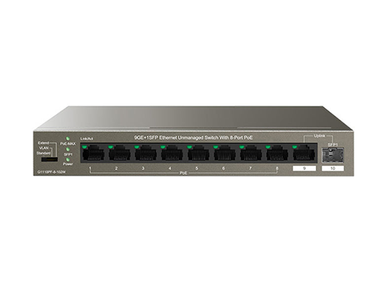 8-Port Gigabit PoE Switch – 102W Total Power (G1110PF-8-102W V1.0)