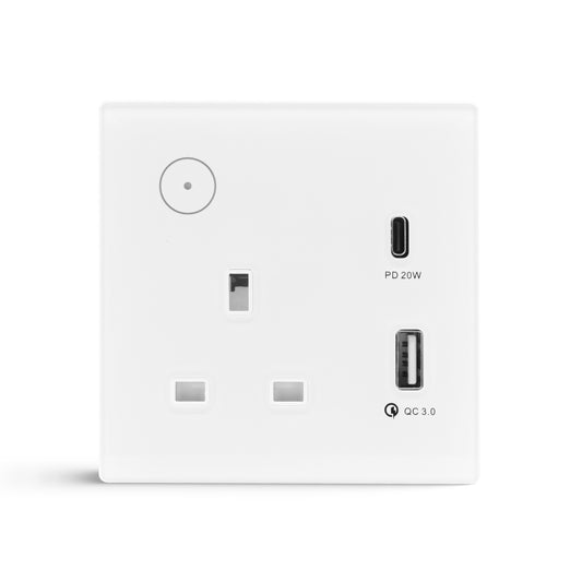 Smart Single Wall-Mount Socket With USB WI-Fi - White