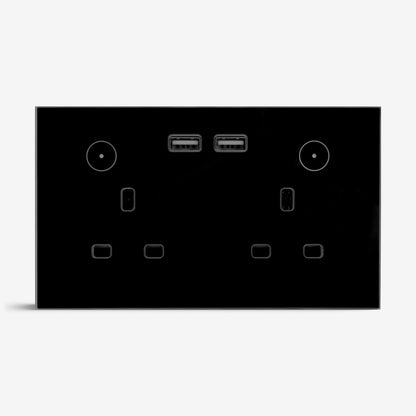 Smart Double Wall-Mount Socket With USB Wi-Fi - Black