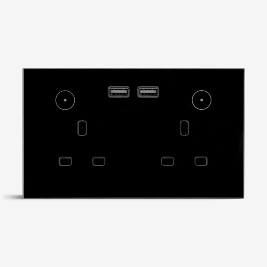 Smart Double Wall-Mount Socket With USB Wi-Fi - Black