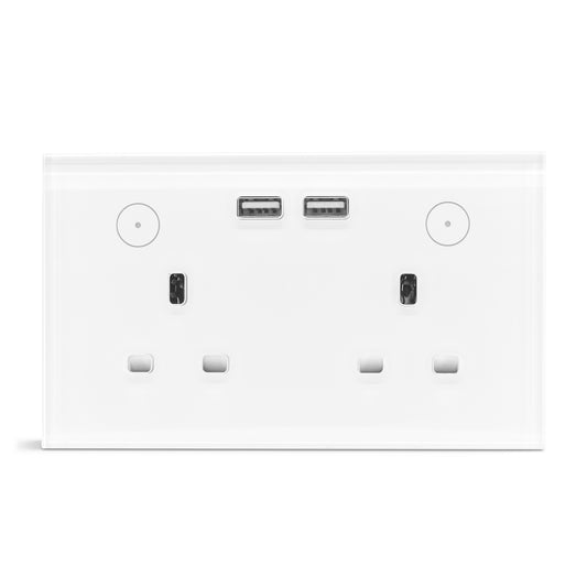 Smart Double Wall-Mount Socket With USB Wi-Fi - White
