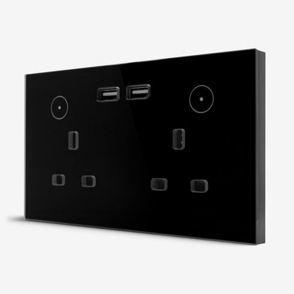 Smart Double Wall-Mount Socket With USB Wi-Fi - Black