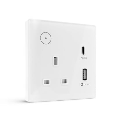 Smart Single Wall-Mount Socket With USB WI-Fi - White