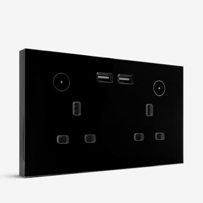 Smart Double Wall-Mount Socket With USB Wi-Fi - Black