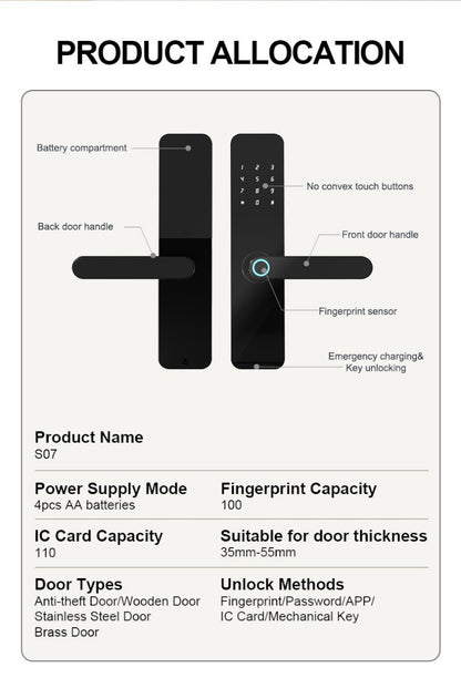 Smart Door Lock Wooden-pvc Door TTLock-black - S07