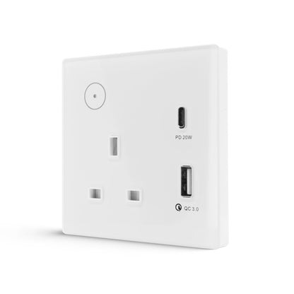 Smart Single Wall-Mount Socket With USB WI-Fi - White
